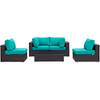 Modway Convene 5 Piece Outdoor Patio Sectional Set EEI-2163-EXP-TRQ-SET Espresso Turquoise