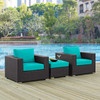 Modway Convene 3 Piece Outdoor Patio Sofa Set EEI-2174-EXP-TRQ-SET Espresso Turquoise