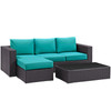 Modway Convene 3 Piece Outdoor Patio Sofa Set EEI-2178-EXP-TRQ-SET Espresso Turquoise