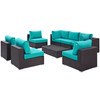 Modway Convene 8 Piece Outdoor Patio Sectional Set EEI-2205-EXP-TRQ-SET Espresso Turquoise