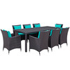 Modway Convene 9 Piece Outdoor Patio Dining Set EEI-2217-EXP-TRQ-SET Espresso Turquoise