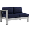 Modway Shore Left-Arm Corner Sectional Outdoor Patio Aluminum Loveseat EEI-2265-SLV-NAV Silver Navy