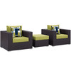 Modway Convene 3 Piece Outdoor Patio Sofa Set EEI-2363-EXP-PER-SET Espresso Peridot