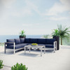 Modway Shore 5 Piece Outdoor Patio Aluminum Sectional Sofa Set EEI-2557-SLV-NAV Silver Navy