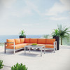 Modway Shore 5 Piece Outdoor Patio Aluminum Sectional Sofa Set EEI-2557-SLV-ORA Silver Orange