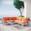 Modway Shore 4 Piece Outdoor Patio Aluminum Sectional Sofa Set EEI-2559-SLV-ORA Silver Orange