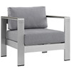 Modway Shore 5 Piece Outdoor Patio Aluminum Sectional Sofa Set EEI-2560-SLV-GRY Silver Gray