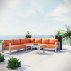 Modway Shore 6 Piece Outdoor Patio Aluminum Sectional Sofa Set EEI-2561-SLV-ORA Silver Orange