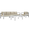 Modway Shore 4 Piece Outdoor Patio Aluminum Sectional Sofa Set EEI-2563-SLV-BEI Silver Beige