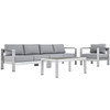 Modway Shore 4 Piece Outdoor Patio Aluminum Sectional Sofa Set EEI-2563-SLV-GRY Silver Gray