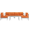 Modway Shore 5 Piece Outdoor Patio Aluminum Sectional Sofa Set EEI-2564-SLV-ORA Silver Orange