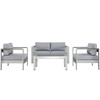 Modway Shore 4 Piece Outdoor Patio Aluminum Sectional Sofa Set EEI-2567-SLV-GRY Silver Gray