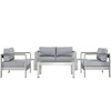 Modway Shore 6 Piece Outdoor Patio Aluminum Sectional Sofa Set EEI-2568-SLV-GRY Silver Gray