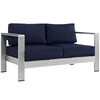 Modway Shore 6 Piece Outdoor Patio Aluminum Sectional Sofa Set EEI-2568-SLV-NAV Silver Navy