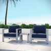 Modway Shore 3 Piece Outdoor Patio Aluminum Set EEI-2599-SLV-NAV Silver Navy