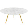 Modway Lippa 36" Round Artificial Marble Coffee Table with Tripod Base EEI-3665-GLD-WHI Gold White