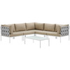 Modway Harmony 6 Piece Outdoor Patio Aluminum Sectional Sofa Set EEI-2627-WHI-BEI-SET White Beige