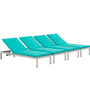 Modway Shore Chaise with Cushions Outdoor Patio Aluminum Set of 4 EEI-2738-SLV-TRQ-SET Silver Turquoise