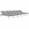 Modway Shore Chaise with Cushions Outdoor Patio Aluminum Set of 6 EEI-2739-SLV-GRY-SET Silver Gray