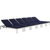 Modway Shore Chaise with Cushions Outdoor Patio Aluminum Set of 6 EEI-2739-SLV-NAV-SET Silver Navy