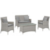 Modway Bridge 4 Piece Outdoor Patio Conversation Set with Pillow Set EEI-2763-LGR-GRY Light Gray