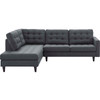 Modway Empress 2 Piece Upholstered Fabric Left Facing Bumper Sectional EEI-2798-DOR Gray