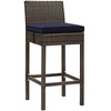 Modway Conduit Outdoor Patio Wicker Rattan Bar Stool EEI-2799-BRN-NAV Brown Navy