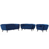 Modway Bestow 3 Piece Performance Velvet Sofa Loveseat and Armchair Set EEI-2978-NAV-SET Navy