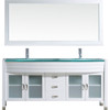 Virtu USA UM-3073-G-WH-001 Ava 71" Double Bathroom Vanity in White with Aqua Tempered Glass Top and  Sink with Brushed Nickel Faucet and Mirror