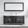 Virtu USA UM-3073-S-ES Ava 71" Double Bathroom Vanity in Espresso with White Engineered Stone Top and Round Sink with Polished Chrome Faucet and Mirror