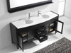 Virtu USA UM-3073-S-ES-001 Ava 71" Double Bathroom Vanity in Espresso with White Engineered Stone Top and Round Sink with Brushed Nickel Faucet and Mirror