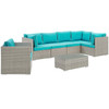 Modway Repose 7 Piece Outdoor Patio Sectional Set EEI-3010-LGR-TRQ-SET Light Gray Turquoise