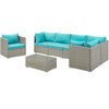 Modway Repose 7 Piece Outdoor Patio Sectional Set EEI-3010-LGR-TRQ-SET Light Gray Turquoise