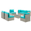 Modway Repose 8 Piece Outdoor Patio Sectional Set EEI-3012-LGR-TRQ-SET Light Gray Turquoise