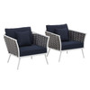 Modway Stance Armchair Outdoor Patio Aluminum Set of 2 EEI-3162-WHI-NAV-SET White Navy