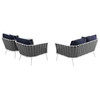 Modway Stance 3 Piece Outdoor Patio Aluminum Sectional Sofa Set EEI-3170-WHI-NAV-SET White Navy