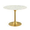 Modway Lippa 40" Round Artificial Marble Dining Table EEI-3231-GLD-WHI Gold White