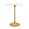 Modway Lippa 28" Square Wood Top Bar Table EEI-3263-GLD-WHI Gold White