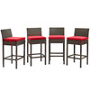 Modway Conduit Bar Stool Outdoor Patio Wicker Rattan Set of 4 EEI-3601-BRN-RED