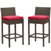 Modway Conduit Bar Stool Outdoor Patio Wicker Rattan Set of 2 EEI-3603-BRN-RED