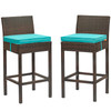 Modway Conduit Bar Stool Outdoor Patio Wicker Rattan Set of 2 EEI-3603-BRN-TRQ