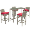 Modway Conduit 5 Piece Outdoor Patio Wicker Rattan Set EEI-3722-LGR-RED-SET