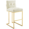 Modway Privy Gold Stainless Steel Performance Velvet Bar Stool EEI-3856-GLD-IVO Gold Ivory