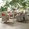 Modway Conduit 7 Piece Outdoor Patio Wicker Rattan Dining Set EEI-4015-LGR-ORA-SET Light Gray Orange