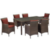 Modway Conduit 7 Piece Outdoor Patio Wicker Rattan Dining Set EEI-4032-BRN-CUR-SET Brown Charcoal