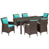 Modway Conduit 7 Piece Outdoor Patio Wicker Rattan Dining Set EEI-4032-BRN-TRQ-SET Brown Red