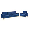 Modway Loft Gold Stainless Steel Leg Performance Velvet Sofa and Armchair Set EEI-4097-GLD-NAV-SET Gold Navy