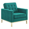 Modway Loft Gold Stainless Steel Leg Performance Velvet Sofa and Armchair Set EEI-4097-GLD-TEA-SET Gold Teal