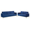 Modway Loft Gold Stainless Steel Leg Performance Velvet Sofa and Loveseat Set EEI-4099-GLD-NAV-SET Gold Navy