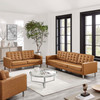 Modway Loft Tufted Upholstered Faux Leather Sofa and Loveseat Set EEI-4106-SLV-TAN-SET Silver White